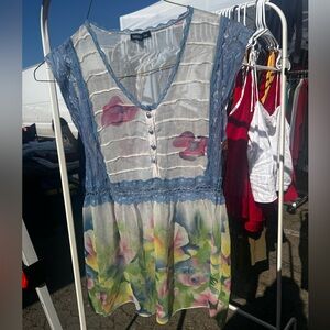 Blue and White Lace Top